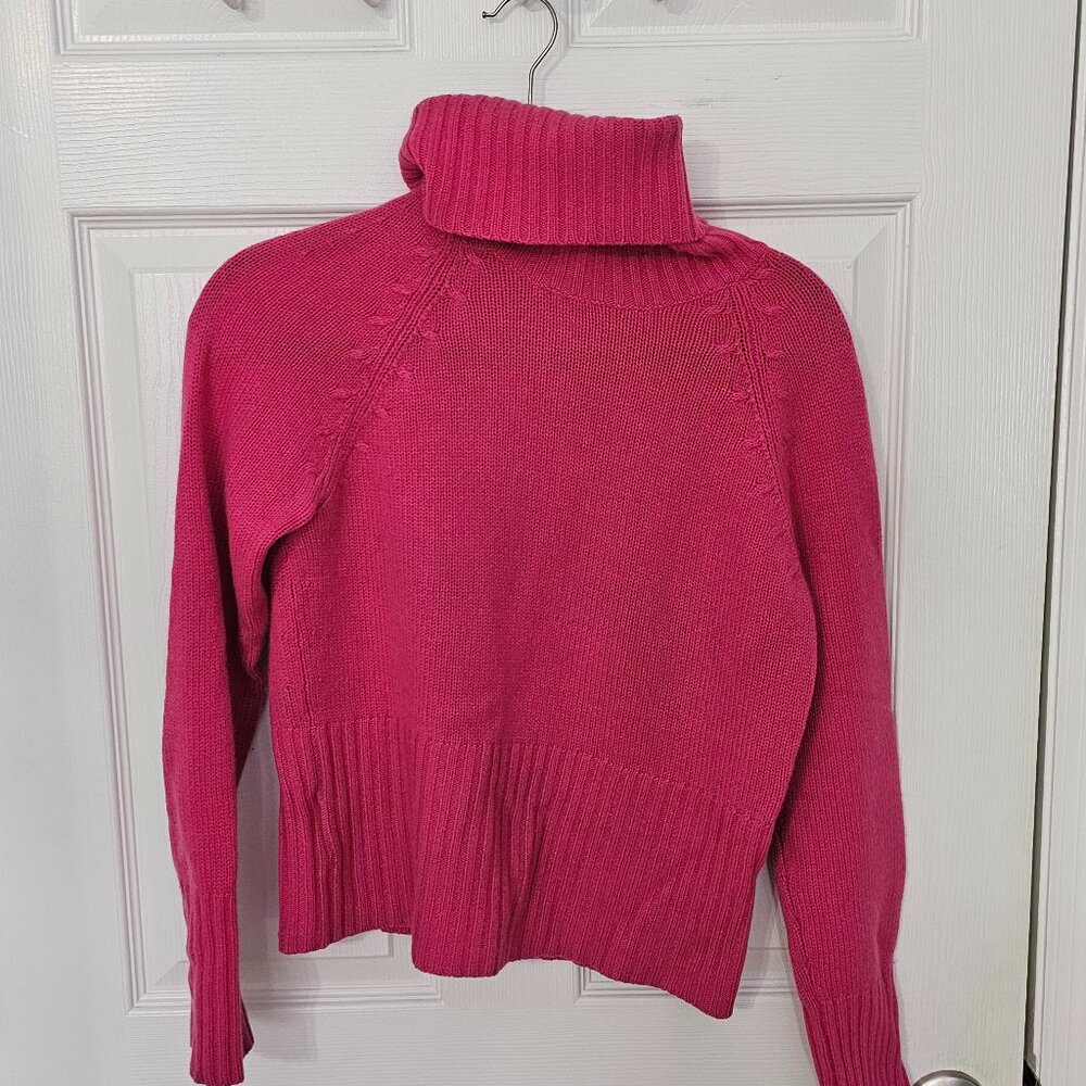 ANN TAYLOR Fuchsia Ribbed Turtleneck 100% Cashmere Size Medium
